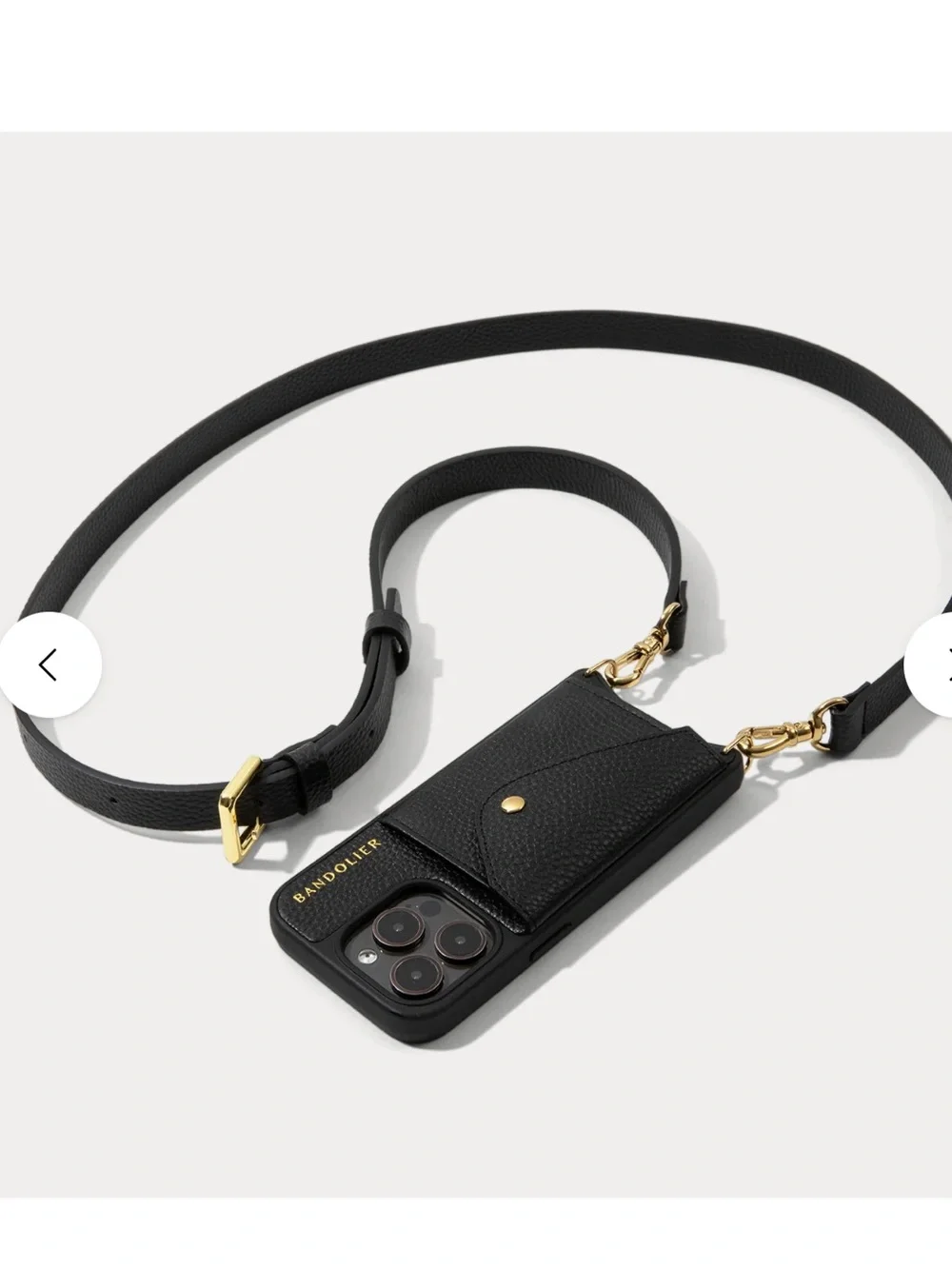 Bandolier Black Gold Leather Crossbody Phone Case Card Pocket for iPhone 13 mini